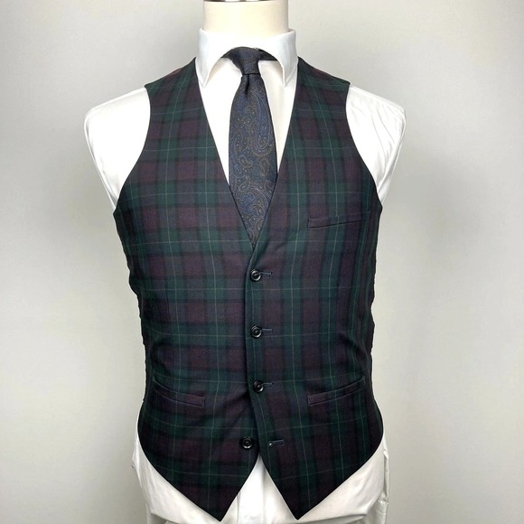 Bar III Other - Bar III Men's Slim-Fit Plaid Suit Vest Size S Green Red F01089